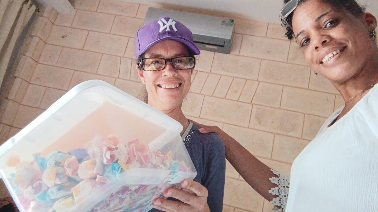 Adults with candy box